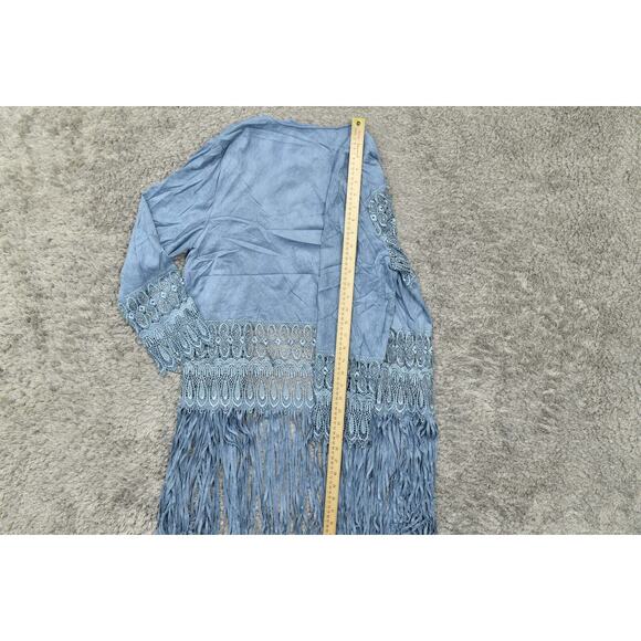 Chico's Women's Blue Open Cardigan Size 2 Polyester Geometric Suede - Picture 5 of 10